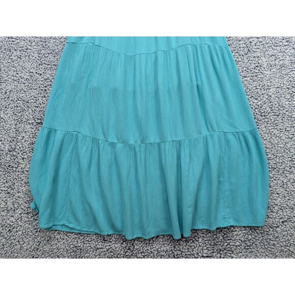 SO Tiered Button Up Maxi Skirt Size 18 Pull On Boho Fairy Grunge Hippie Blue - Picture 6 of 10